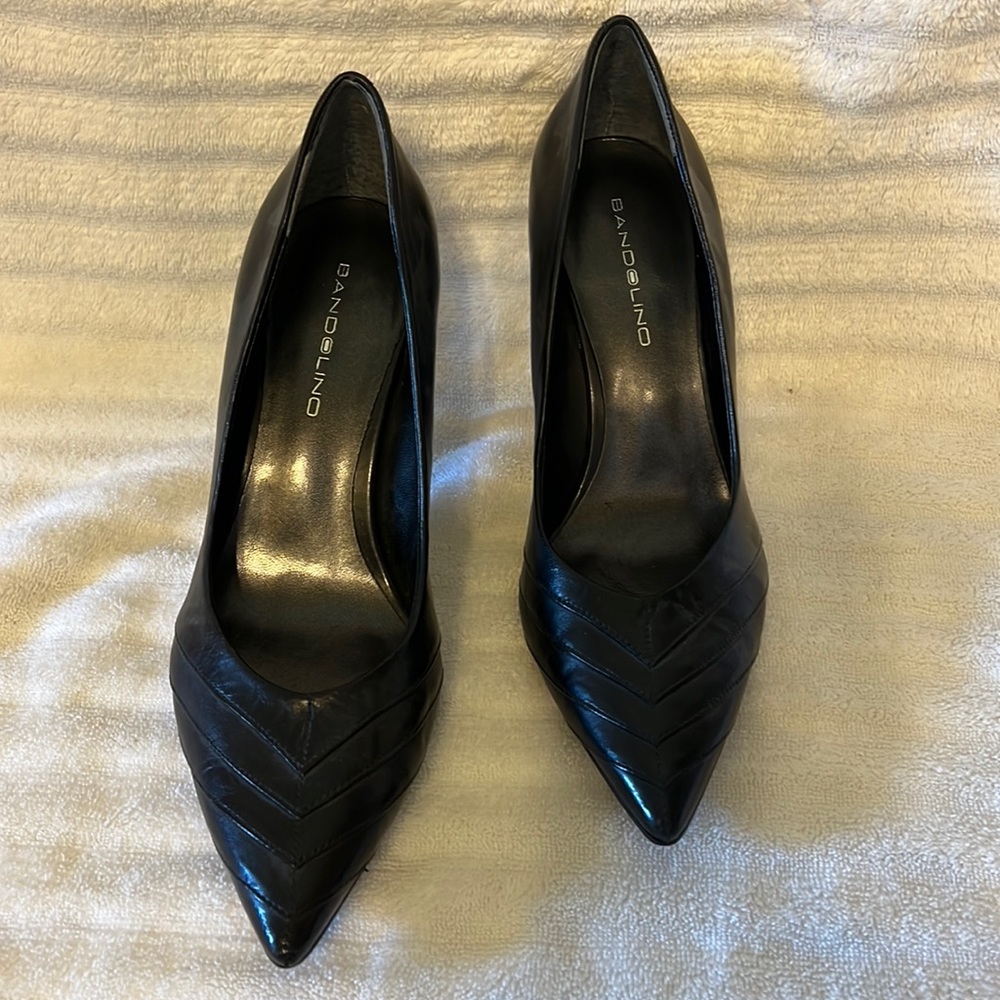 7.5 m black leather heels.  New